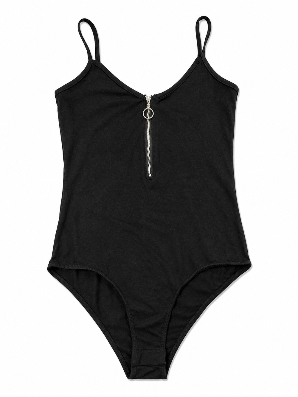 Ambiance Black Zip-Front Tank Top Bodycon Bodysuit, Size Small